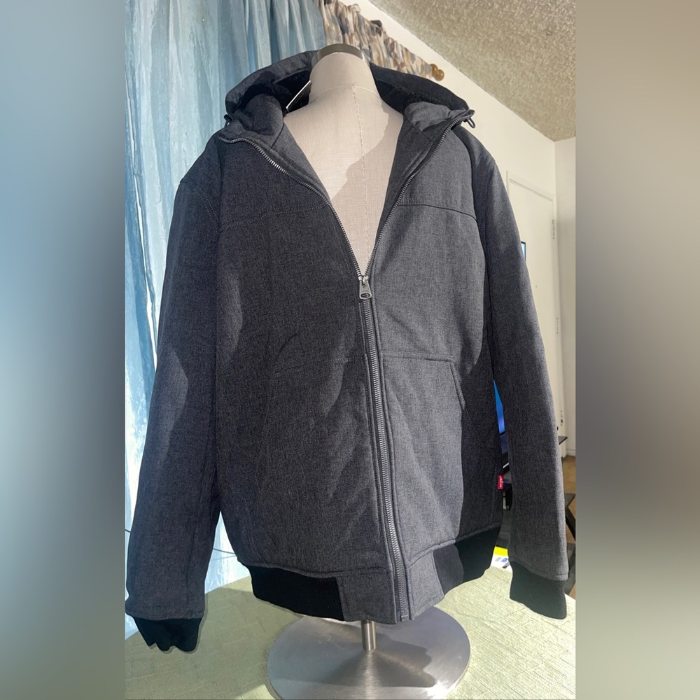Levi's Men’s Faux Shearling Lined Hooded Bomber Jacket GRAY Large NWT